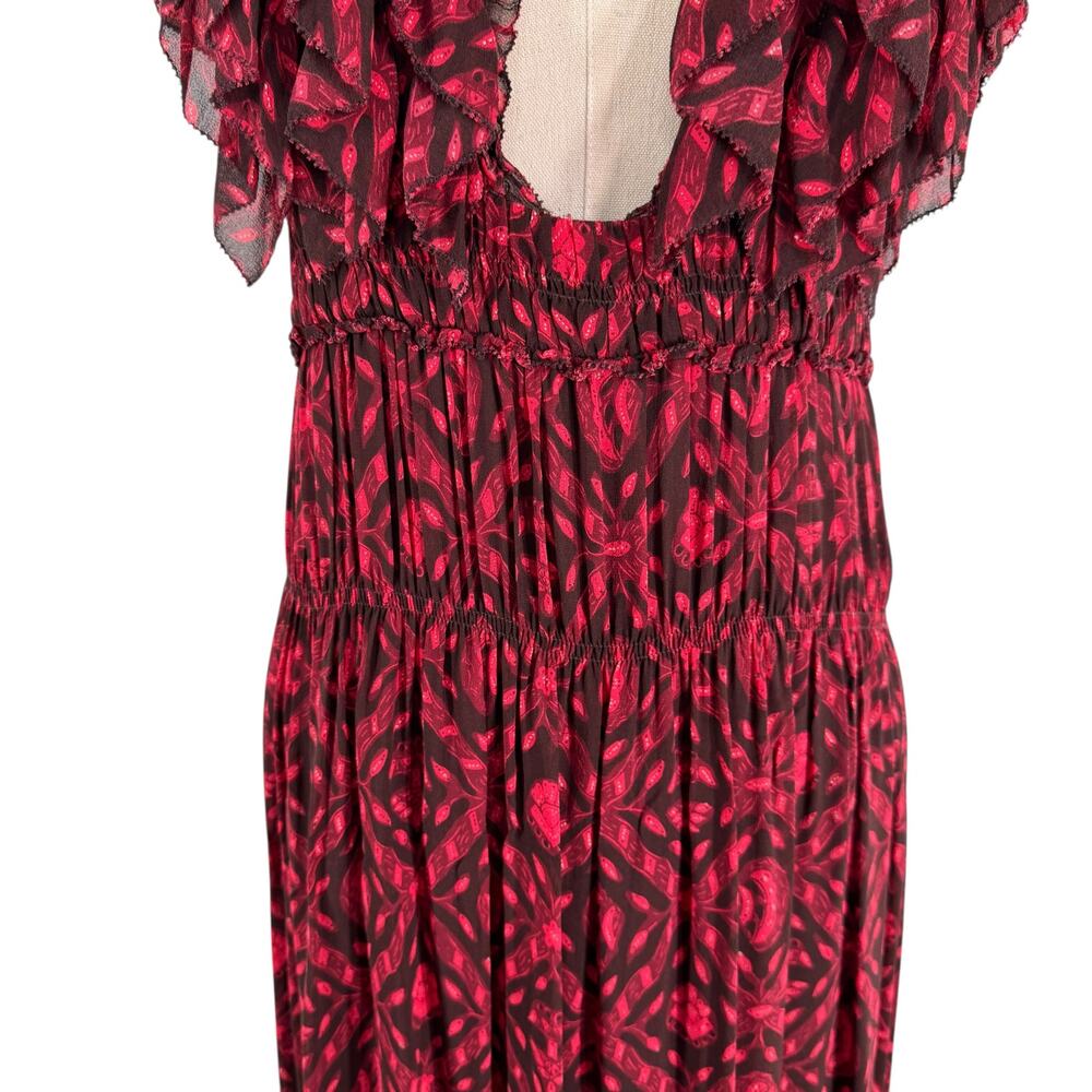 Ulla Johnson Adelina Gown Red Black Silk Maxi Dress Formal Wedding Guest Size 6 - Picture 5 of 16